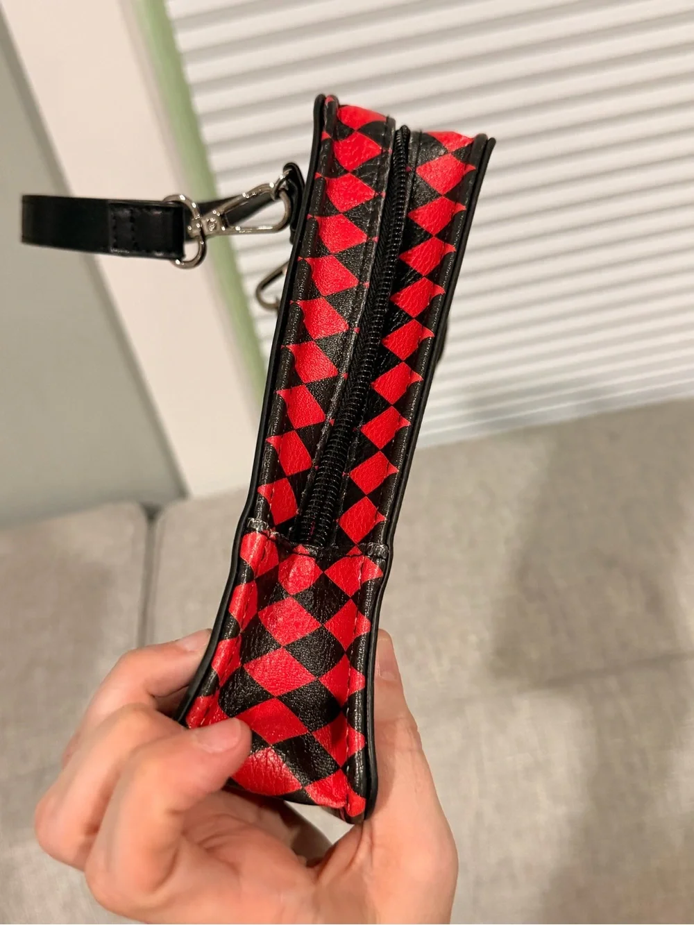 Black and Red Queen of Hearts Leather Crossbody Bag